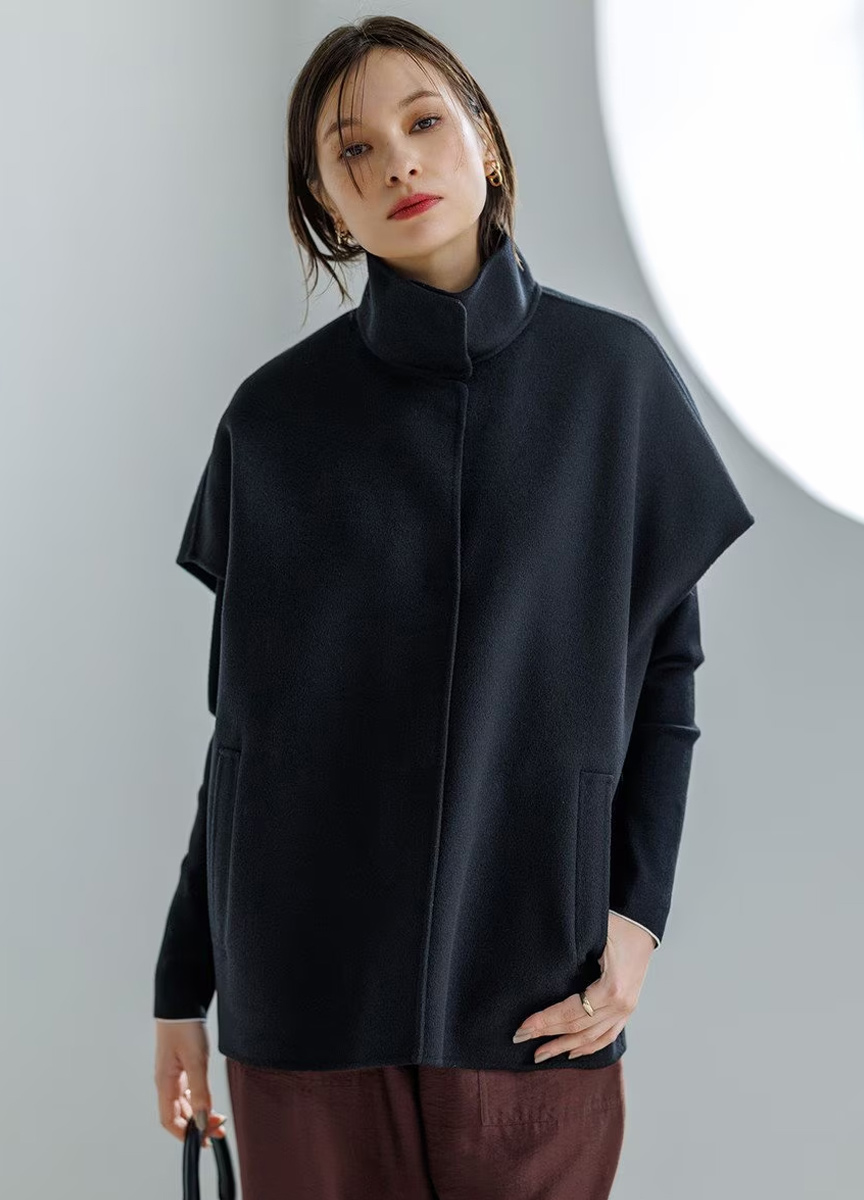 雙面羊絨立領小蓋袖背心